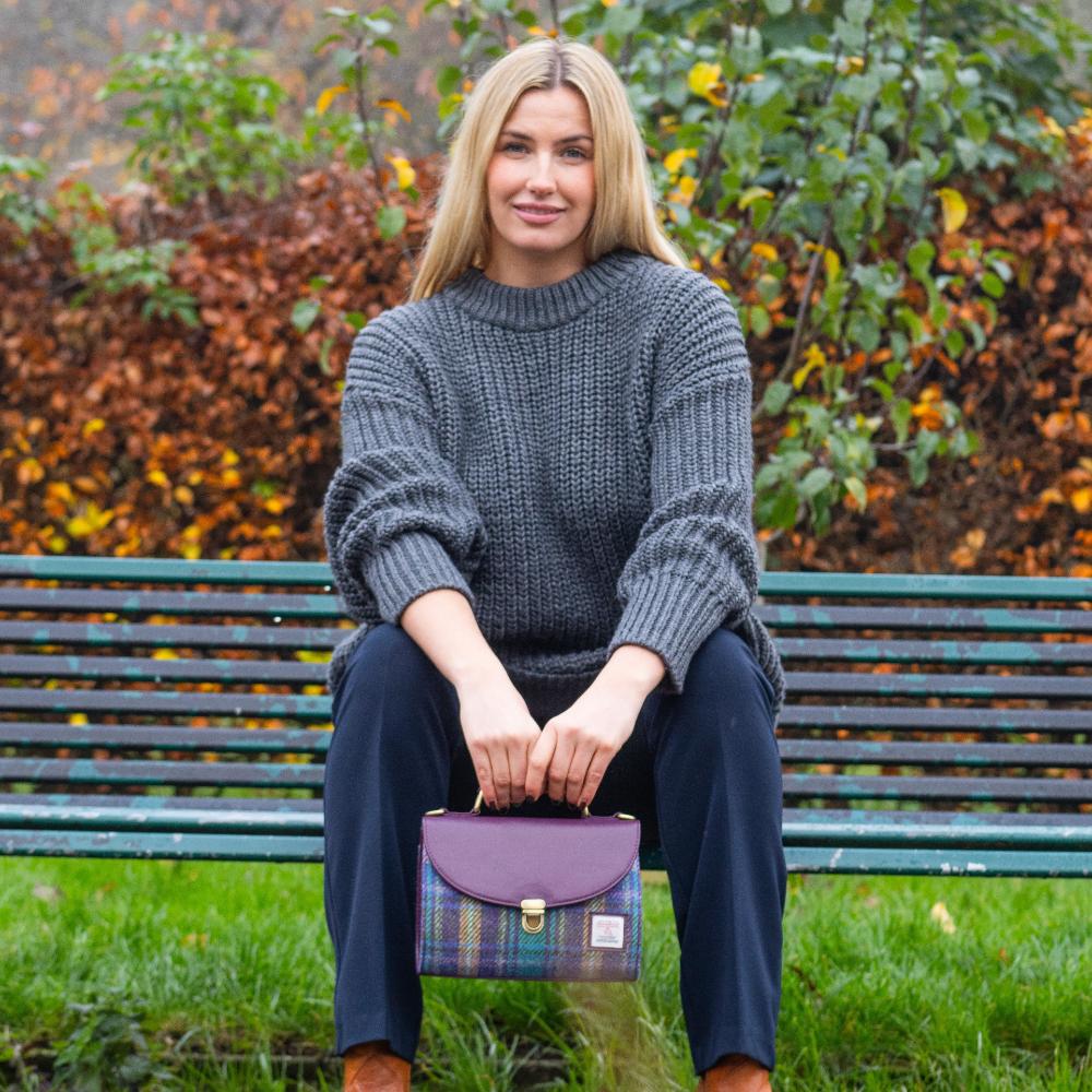 Maccessori Mini Day Bag with Harris Tweed - Green Purple Plaid