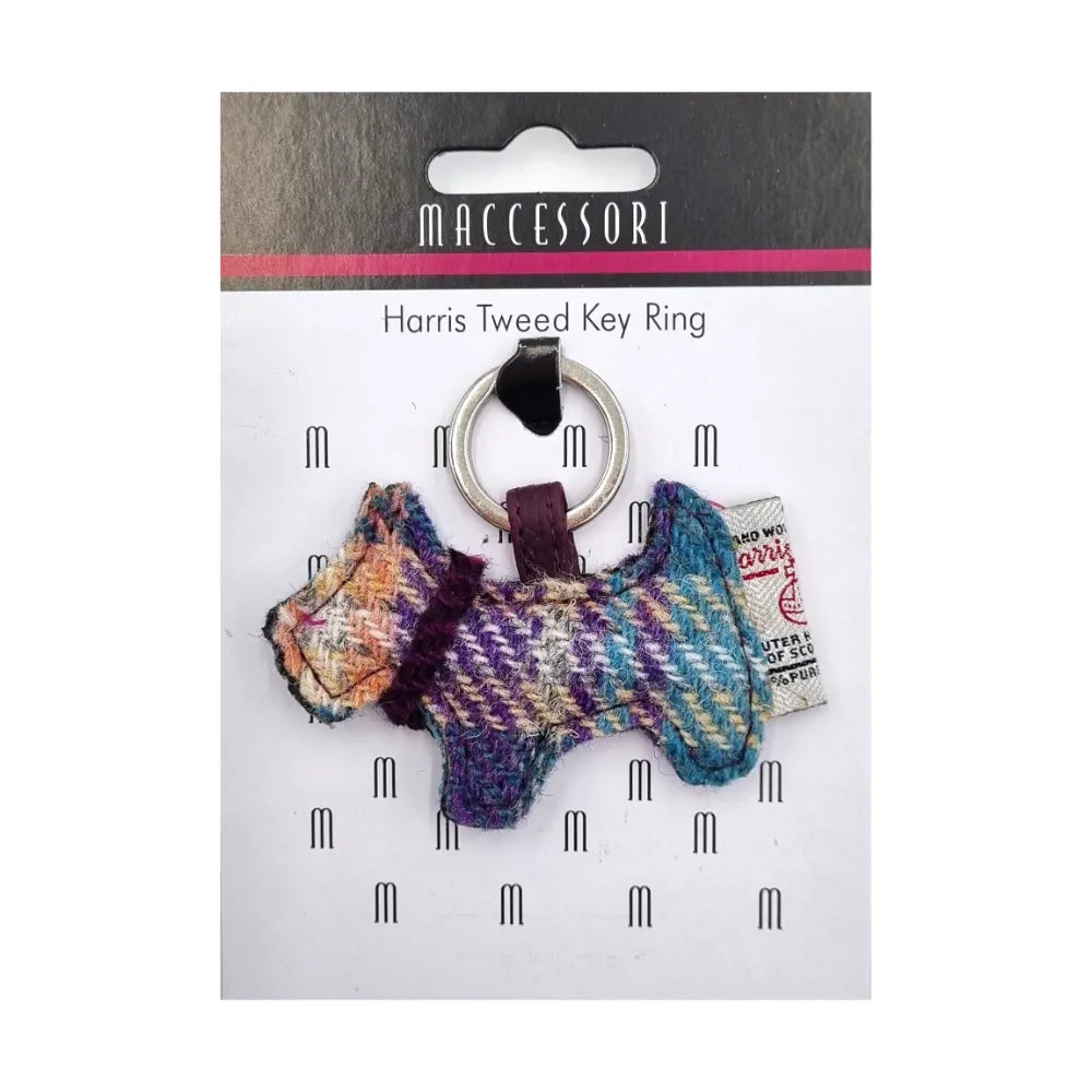 Maccessori Dog Keyring with Harris Tweed - Green Purple Plaid