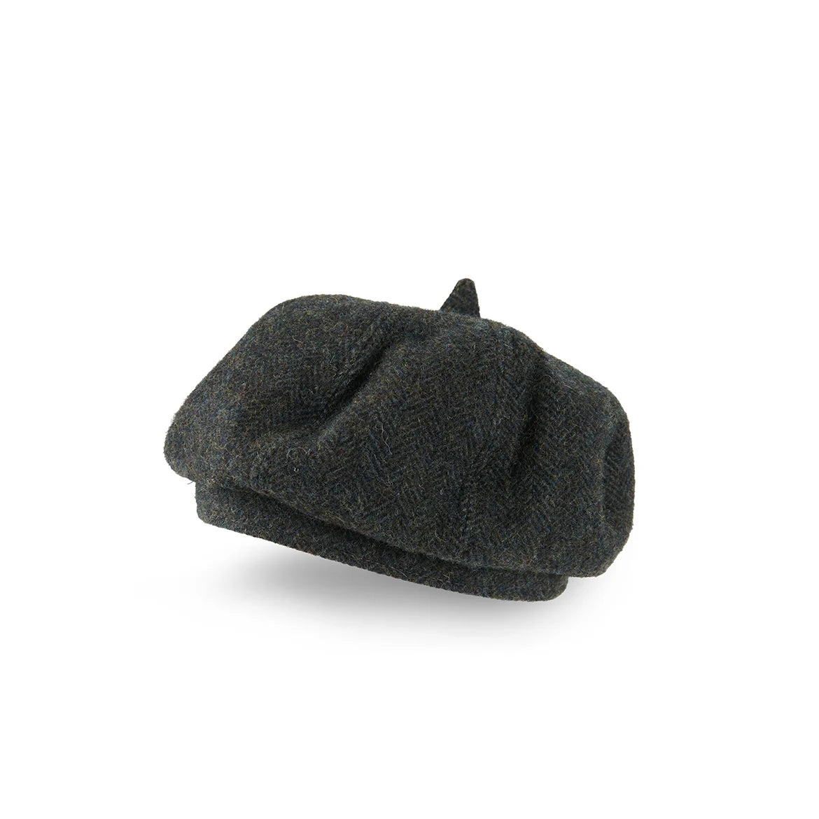 Islander Lambswool Ladies Bunnet (Flat Cap) (Black & Green Herringbone)