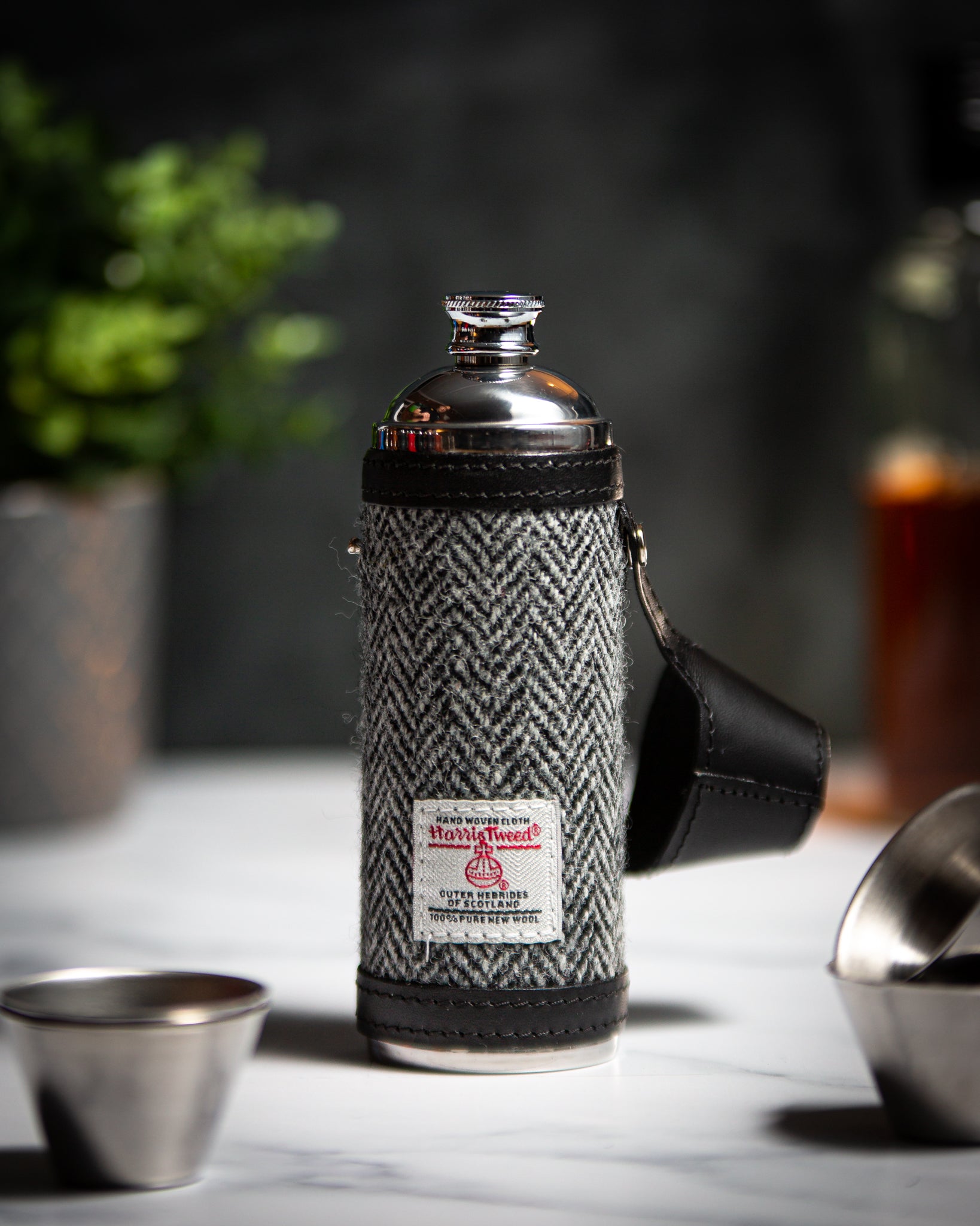 Marlborough of England Harris Tweed Hunter Flask - Black &amp; White