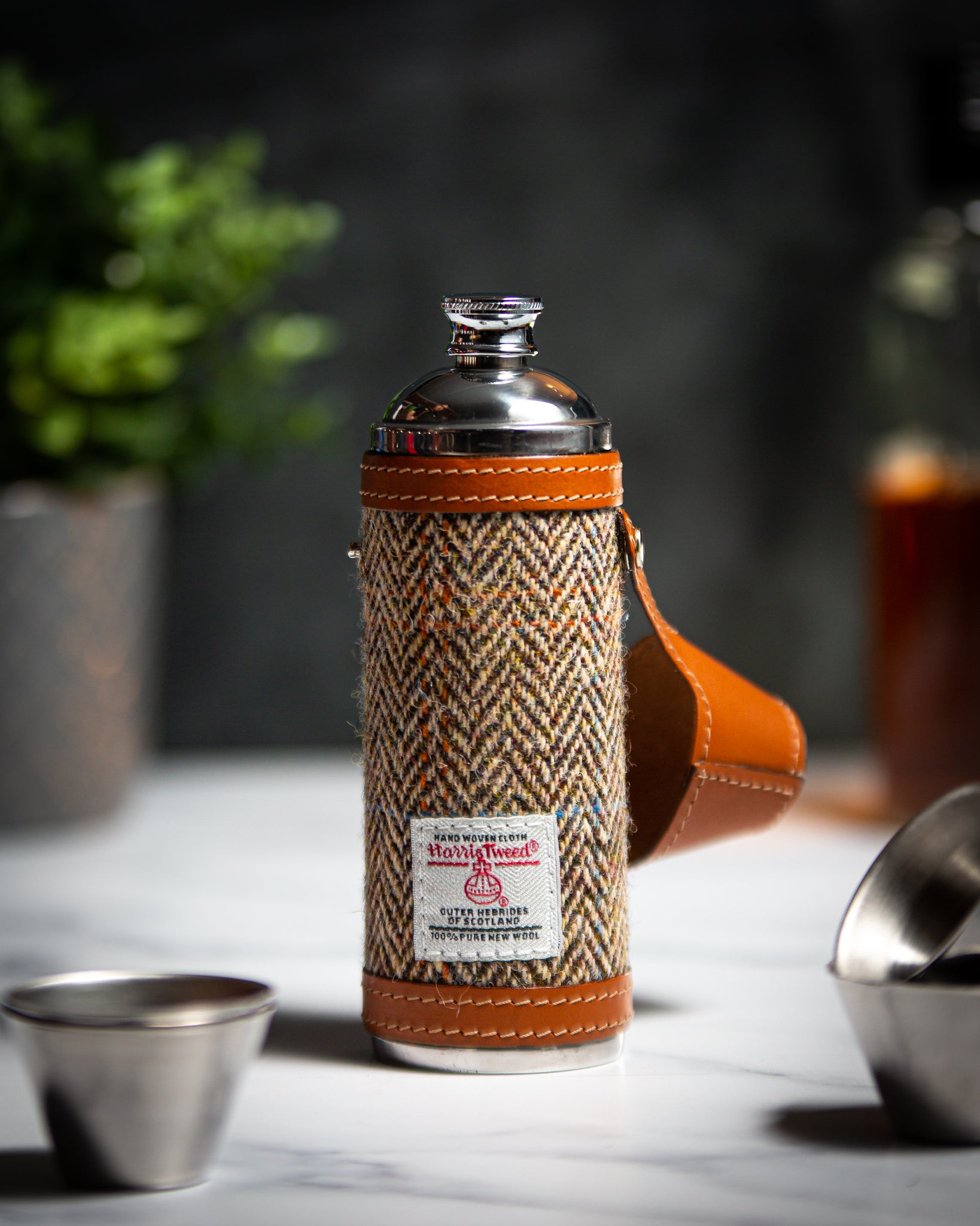 Marlborough of England Harris Tweed Hunter Flask - Tan