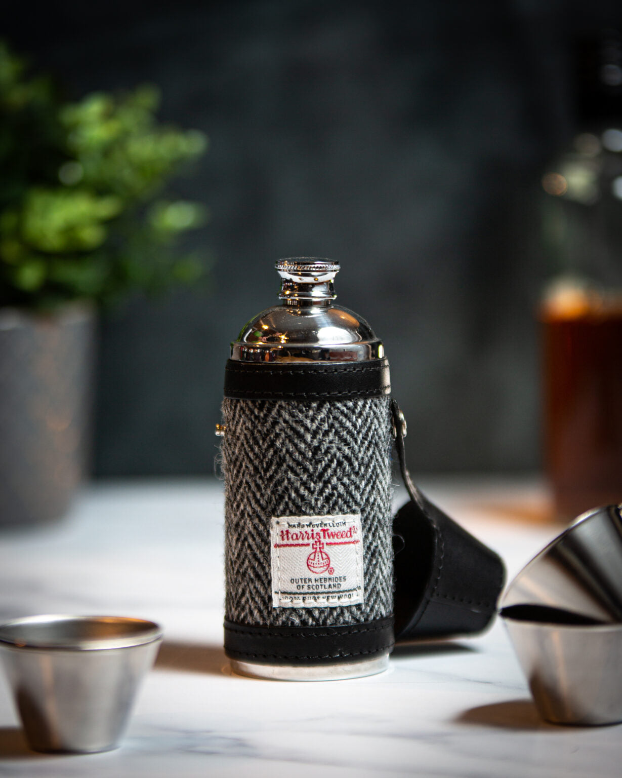 Marlborough of England Harris Tweed Hunter Flask - Black &amp; White