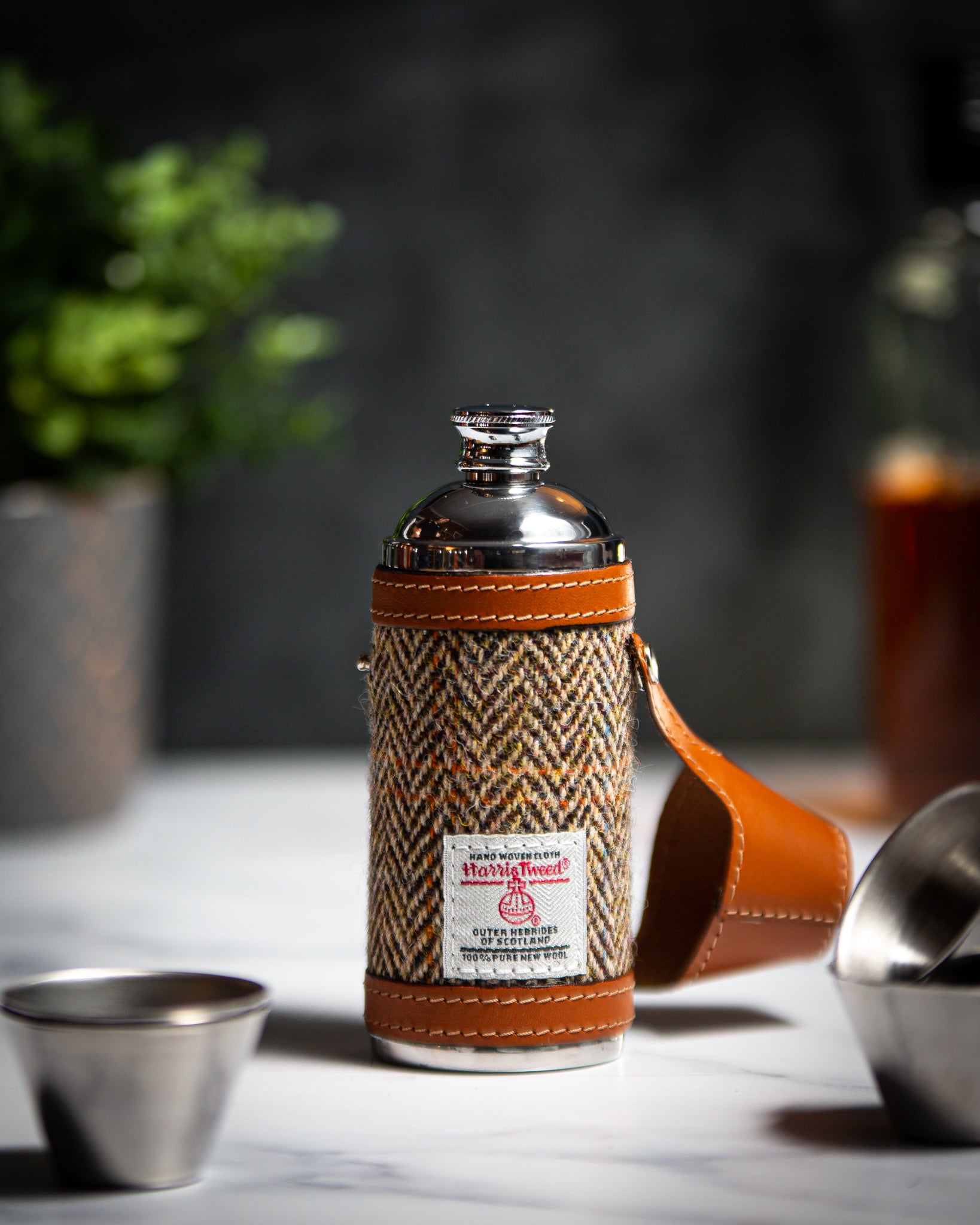 Marlborough of England Harris Tweed Hunter Flask - Tan