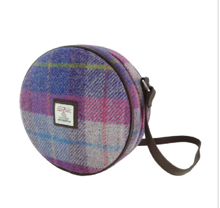 Harris Tweed Bannock Round Handbag with Shoulder Strap - COL47