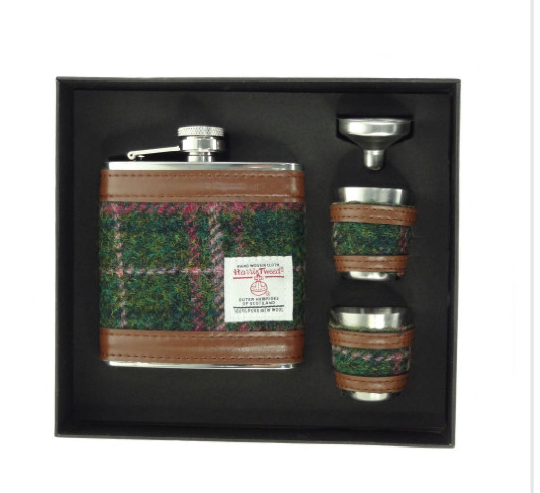 Harris Tweed Hip Flask Gift Set 6oz - COL107