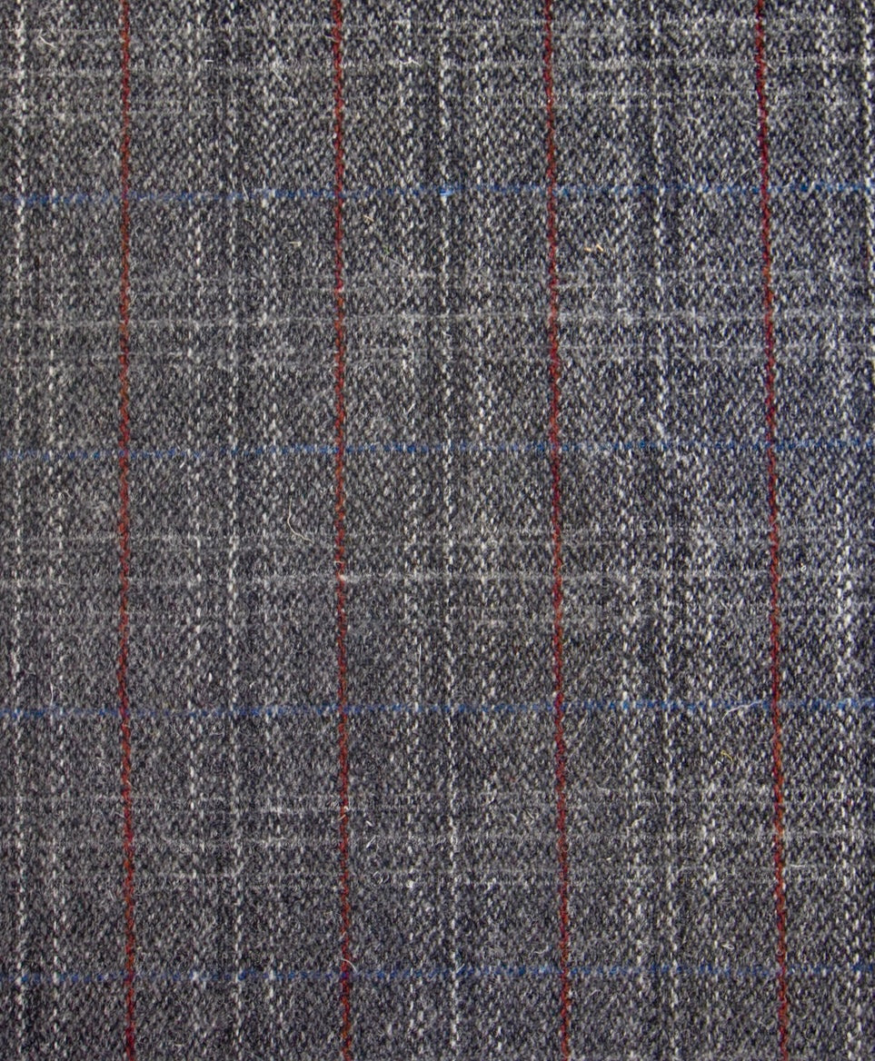 Harris Tweed Grey Mix with Fine Red & Blue Overcheck Cloth Fabric