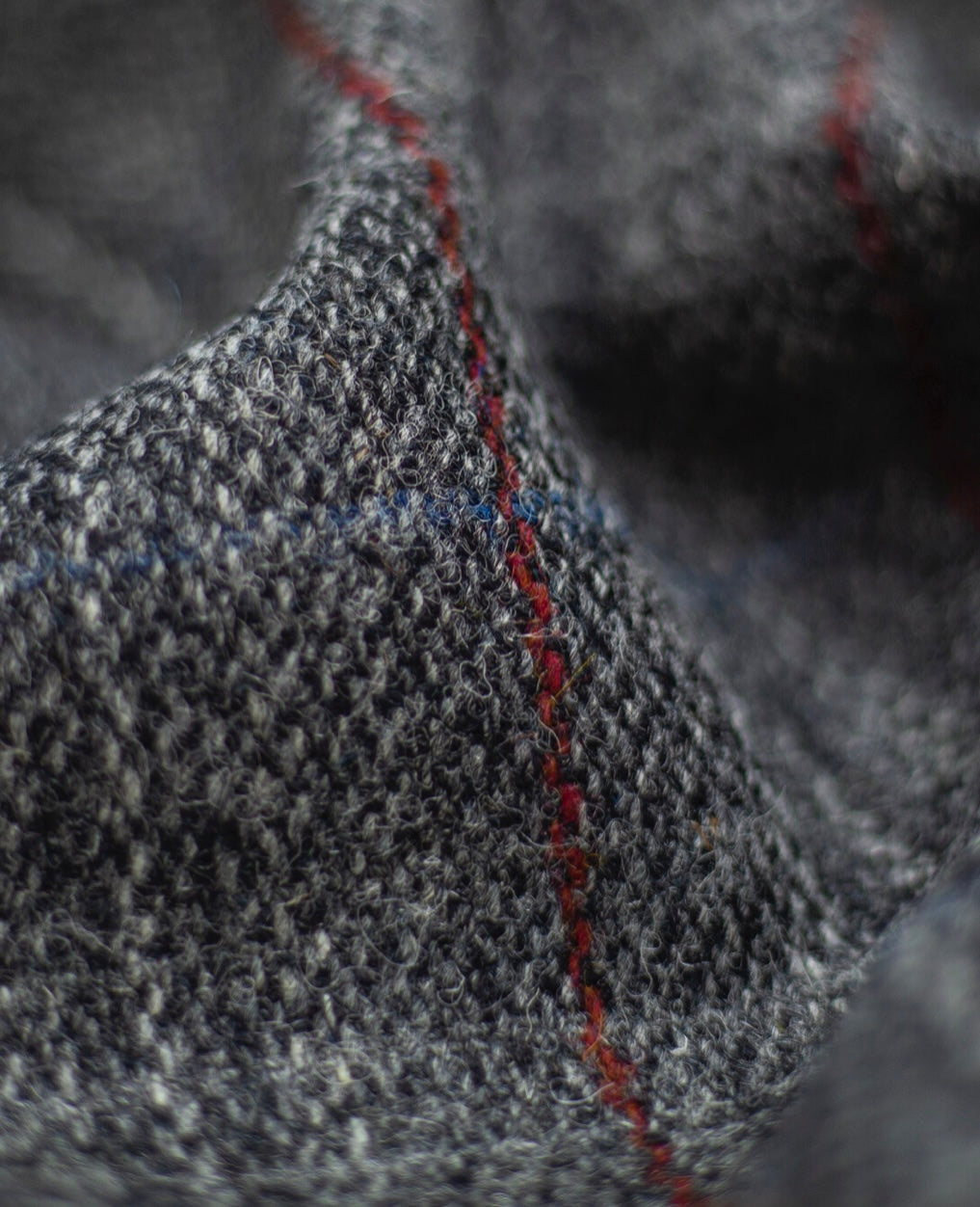 Harris Tweed Grey Mix with Fine Red & Blue Overcheck Cloth Fabric