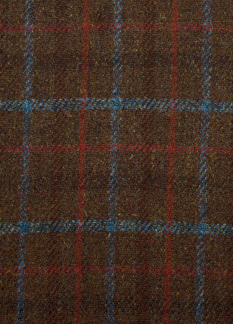 Harris Tweed Brown with Red Blue Overcheck Cloth Fabric
