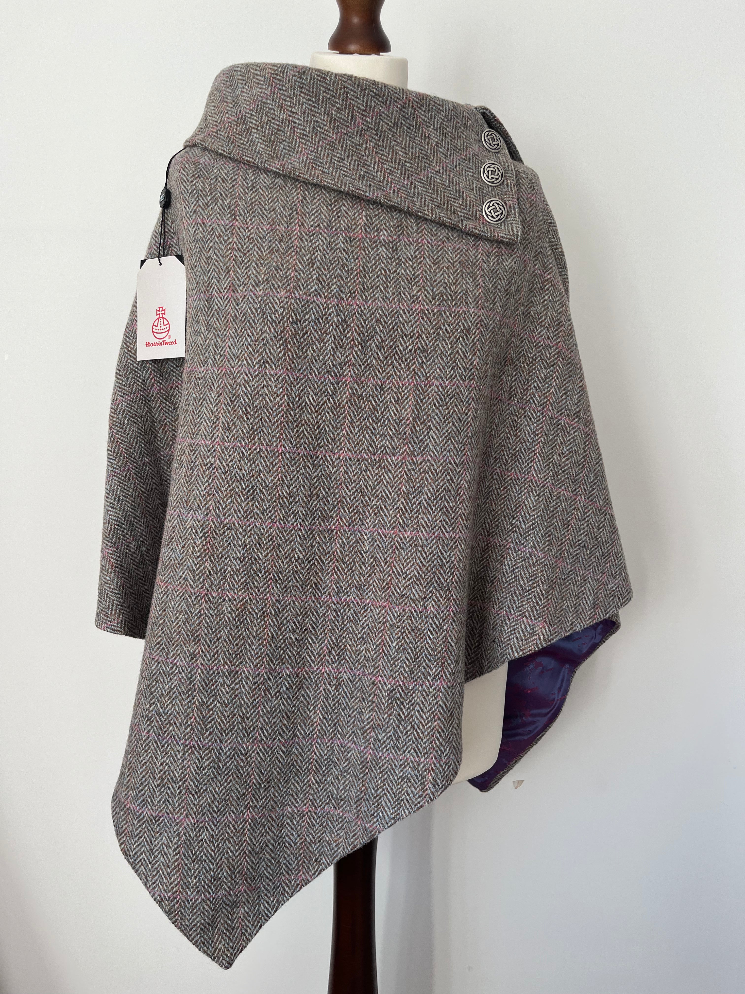 Harris Tweed Ladies Celtic Cape Pink Check Herringbone