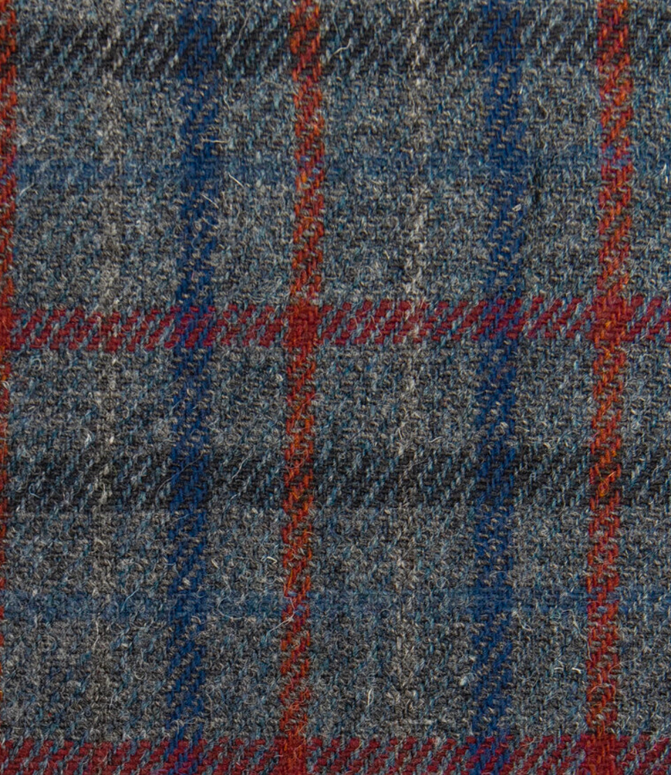 Harris Tweed Grey Blue Red Check Cloth Fabric