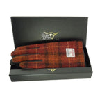 Ladies Brown Leather Gloves with Harris Tweed Burnt Orange & Brown Check Fabric Gift Boxed - COL117 | Harris Tweed Scotland