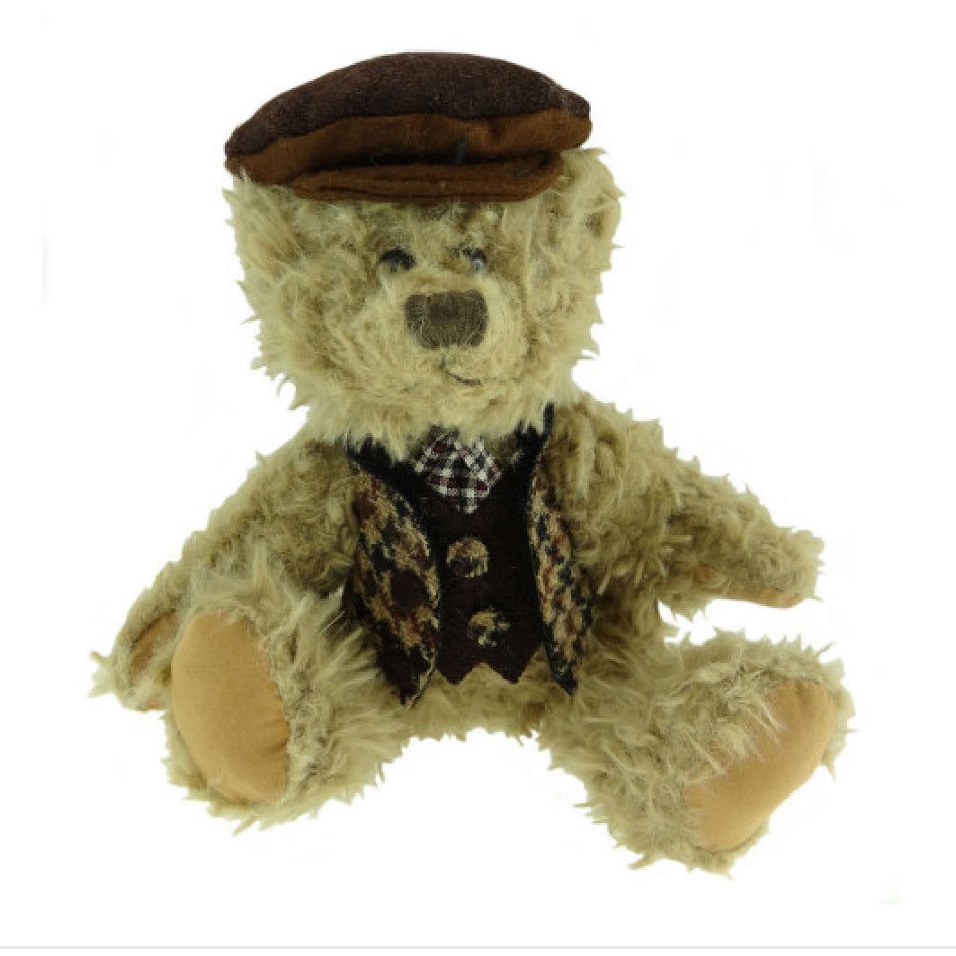 25cm Boy Childs Teddy Bear with Harris Tweed Clothing - Brown