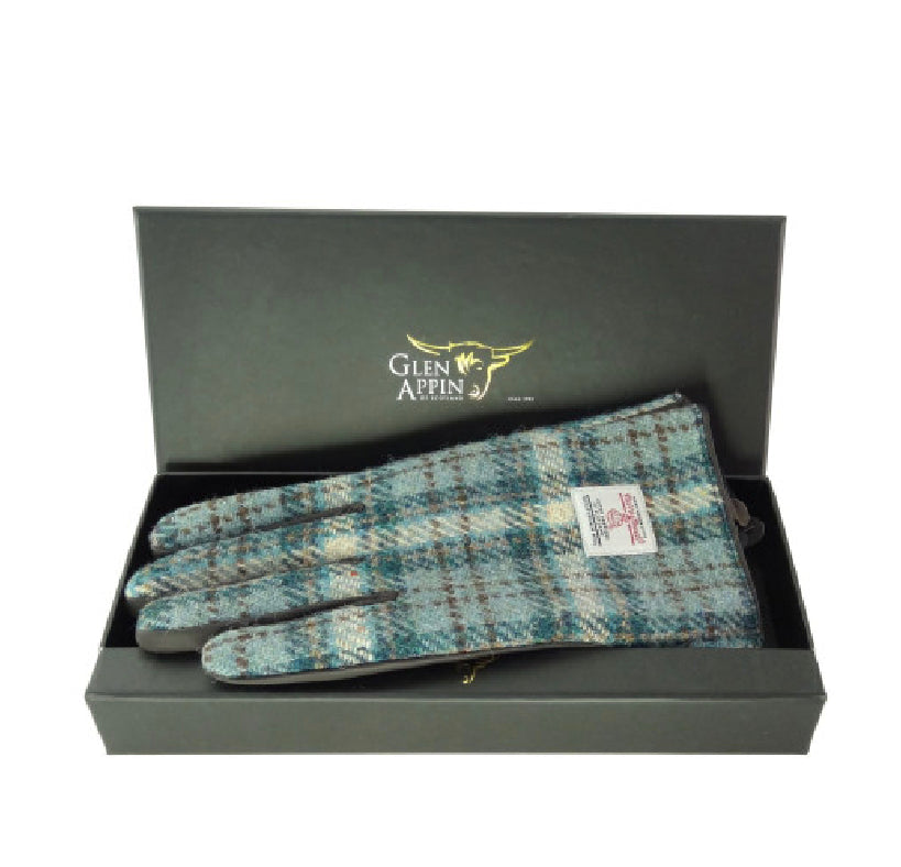 Ladies Harris Tweed Brown Leather Gloves Gift Boxed - COL121
