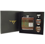 Harris Tweed Hip Flask Gift Set 6oz Two Cups Brown & Green Check - COL15 | Harris Tweed Scotland