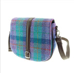 Beauly Classic Shoulder Handbag with Harris Tweed Blue & Purple Check Fabric - COL79 | Harris Tweed Scotland