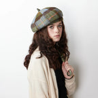Islander Lambswool Ladies Bunnet (Flat Cap) (Chestnut & Blue Tartan)