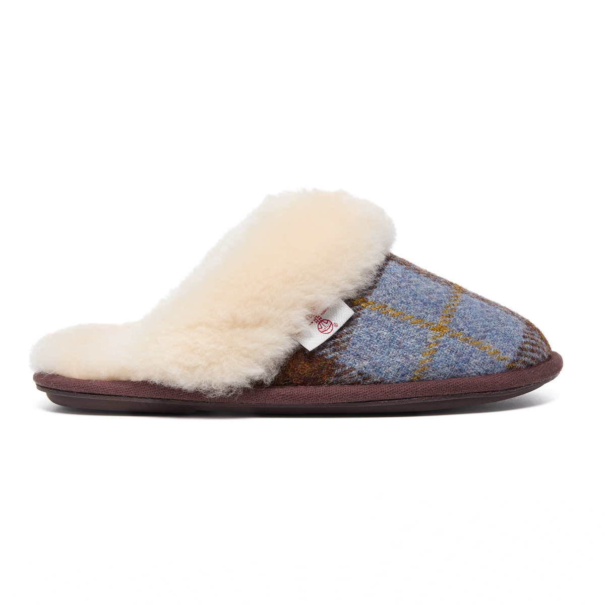 Kate Ladies' Sheepskin Lined Mule Slippers (Chocolate / Green Check)