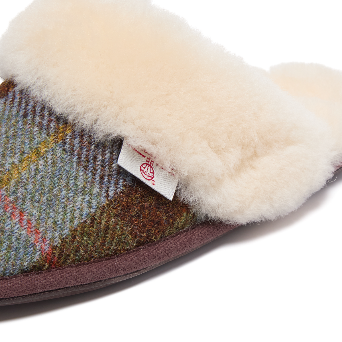 Kate Ladies' Sheepskin Lined Mule Slippers (Chocolate / Green Check)