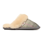 Kate Ladies' Sheepskin Lined Mule Slippers (Grey / Pink Check)