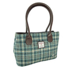 Cassley Classic Handbag with Harris Tweed Blue & Beige Check Check Fabric - COL121 | Harris Tweed Scotland