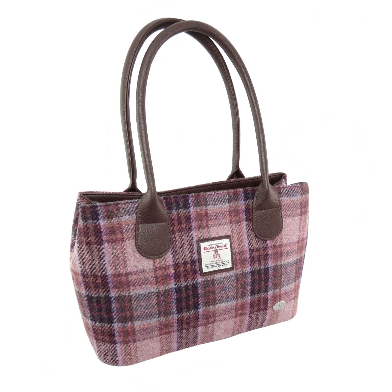 Cassley Classic Handbag with Harris Tweed Pink/Burgundy Check | Harris Tweed Scotland