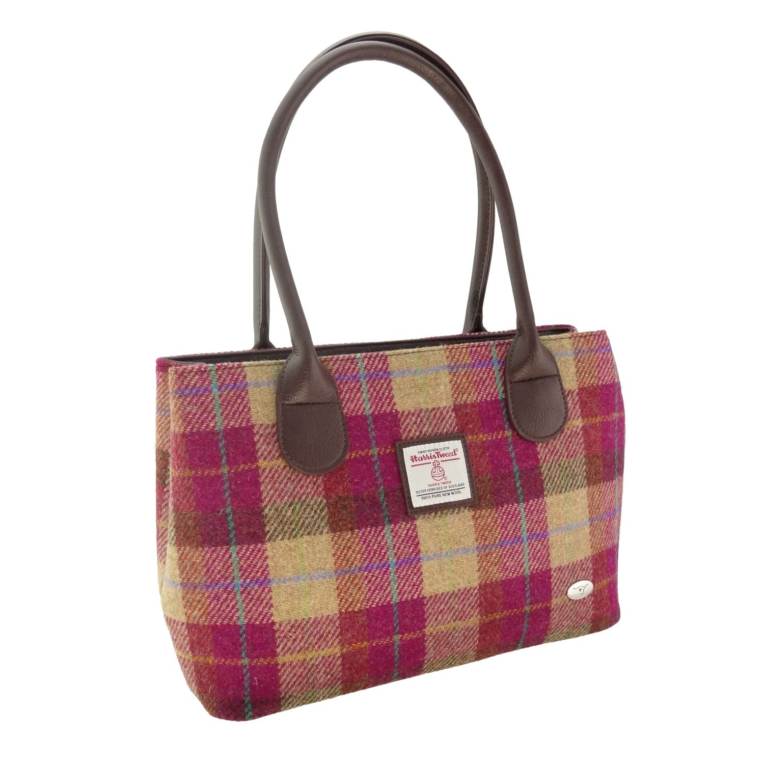 Glen Appin Cassley Classic Handbag with Harris Tweed (Burgundy & Sand Tartan)