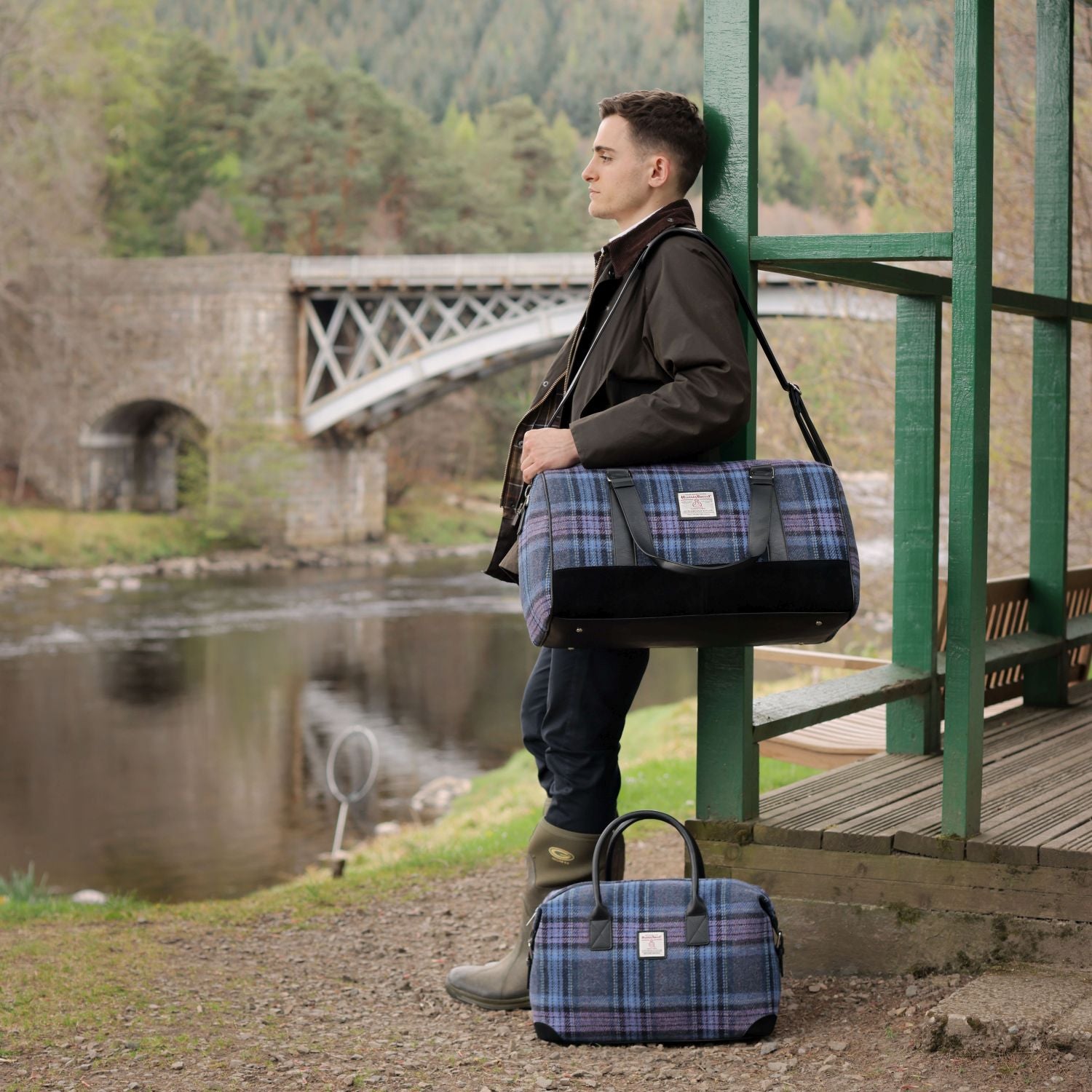 Clyde Weekend Bag (Green, Purple & Brown Check)