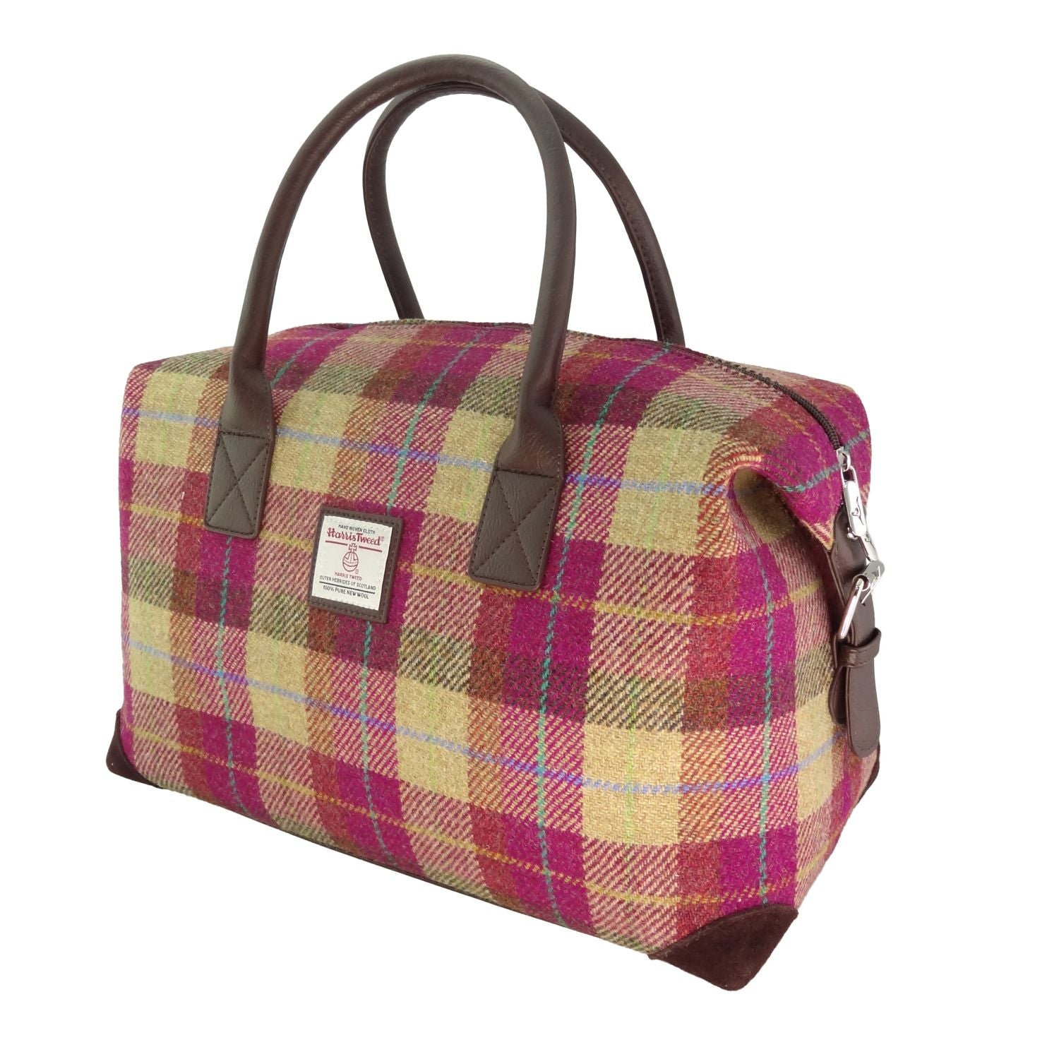 Glen Appin Esk Overnight Bag with Harris Tweed (Burgundy & Sand Tartan)
