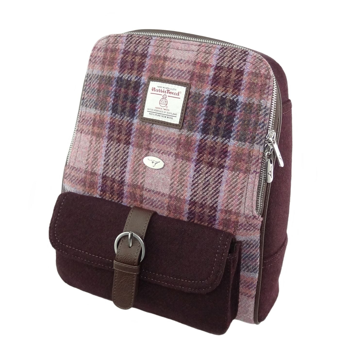 Naver Harris Tweed Backpack Pink/Burgundy Check | Harris Tweed Scotland