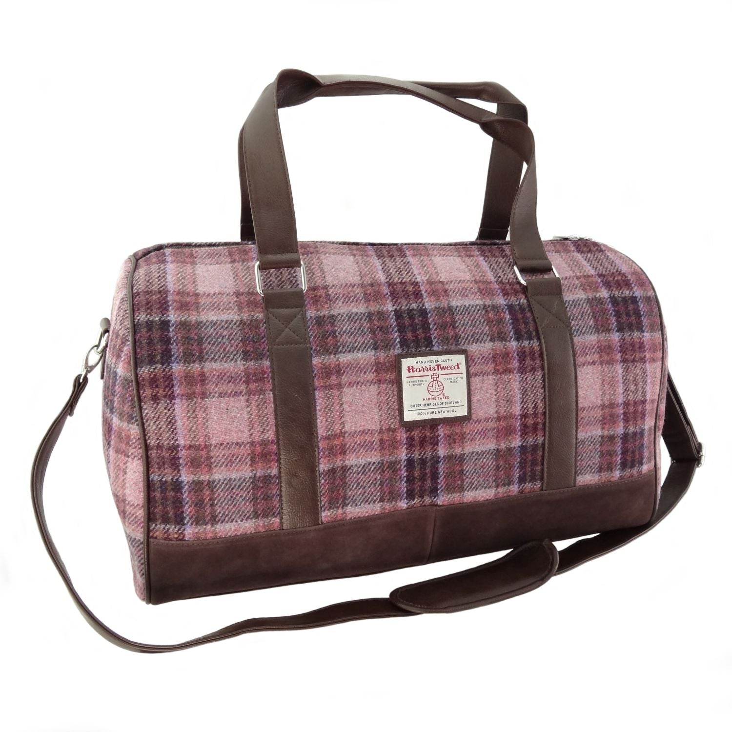 Clyde Weekend Bag with Harris Tweed Pink/Burgundy Check | Harris Tweed Scotland