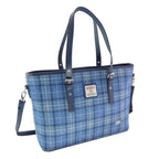 Spey Tote Bag with Harris Tweed Blue & Navy Fabric & Shoulder Strap - COL129 | Harris Tweed Scotland