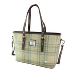 Spey Tote Bag with Shoulder Strap & Harris Tweed Beige Blue & Brown - COL132 | Harris Tweed Scotland
