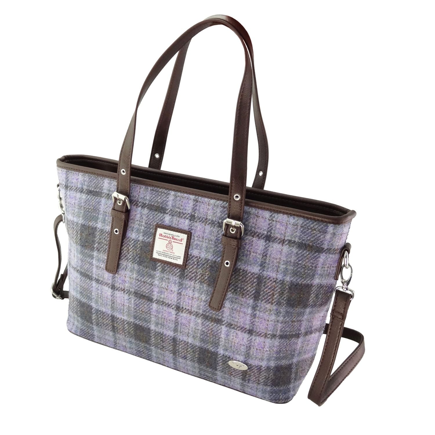 Spey Tote Bag Shoulder Strap with Harris Tweed Soft Purple Tartan