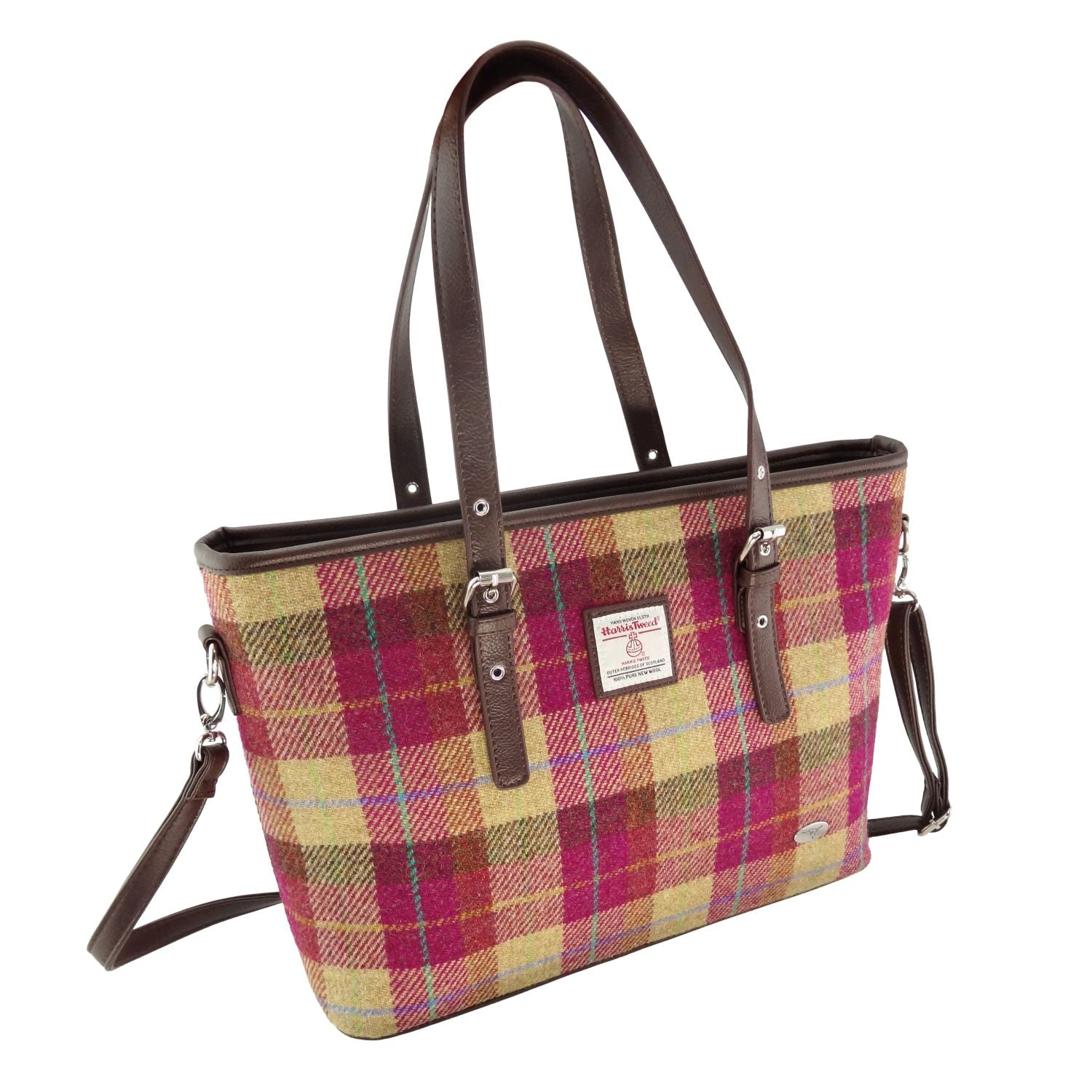 Glen Appin Spey Tote Shoulder Bag with Harris Tweed (Burgundy & Sand Tartan)