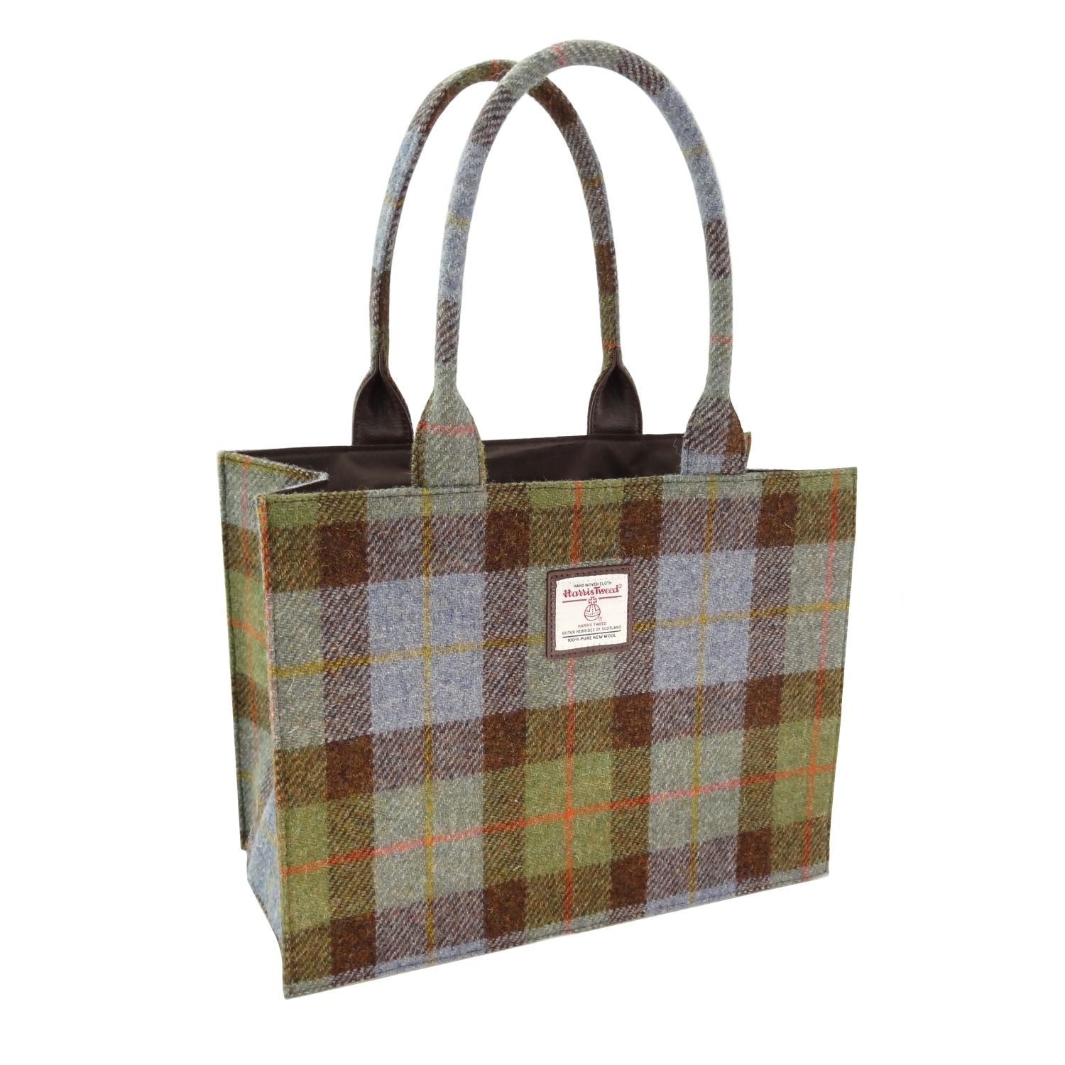 Full Harris Tweed Glencoe Large Tote in Green Herringbone with Overcheck