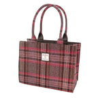 Full Harris Tweed Glencoe Large Tote in Burgundy & Pink Stewart Tartan | Harris Tweed Scotland