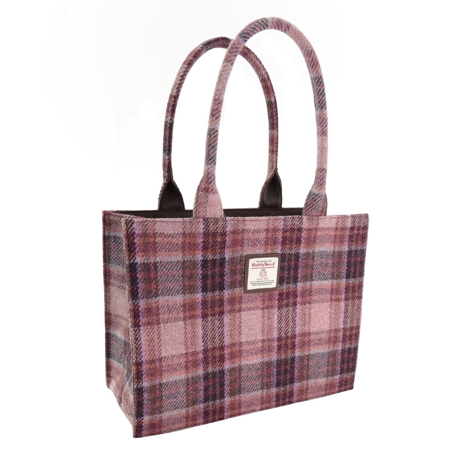 Full Harris Tweed Glencoe Large Tote in Pink/Burgundy Check