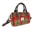 Harris Tweed Kilbride Mini Bowling Handbag with Shoulder Strap Beige & Orange Check - COL141 | Harris Tweed Scotland