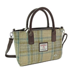 Brora Small Tote Bag with Shoulder Strap & Harris Tweed Beige Brown Check Fabric - COL132 | Harris Tweed Scotland