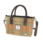 Brora Small Tote Bag with Shoulder Strap & Harris Tweed Beige Green Orange Check Fabric - COL148 | Harris Tweed Scotland
