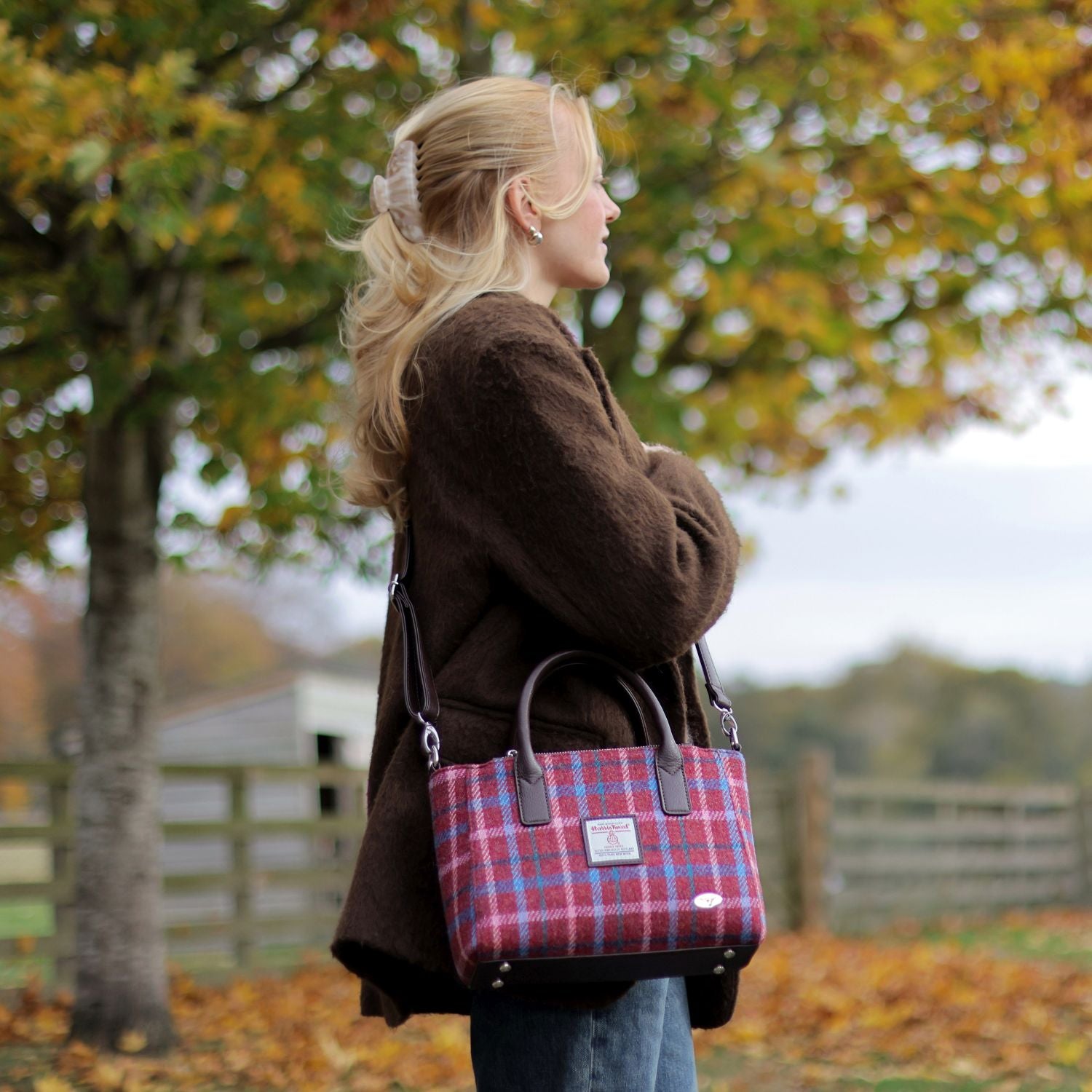 Brora Small Tote Bag with Shoulder Strap & Harris Tweed COL001