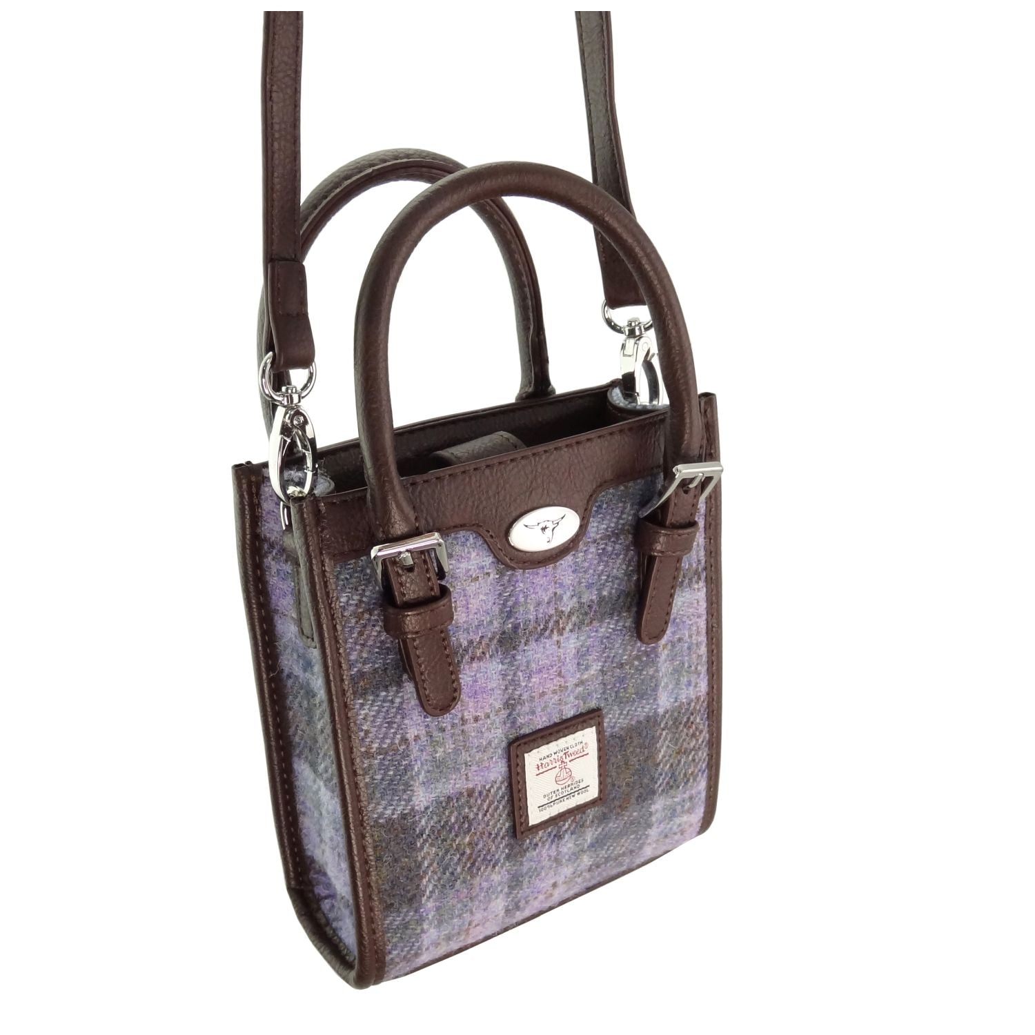Harris Tweed Keltie Tall Mini Tote Bag Soft Purple Tartan