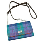 Strathy Wallet Shoulder Bag with Harris Tweed Blue & Purple Check Fabric - COL79 | Harris Tweed Scotland