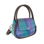 Glen Appin Harris Tweed Buchan Round Mini Handbag Blue & Purple Check - COL79 | Harris Tweed Scotland