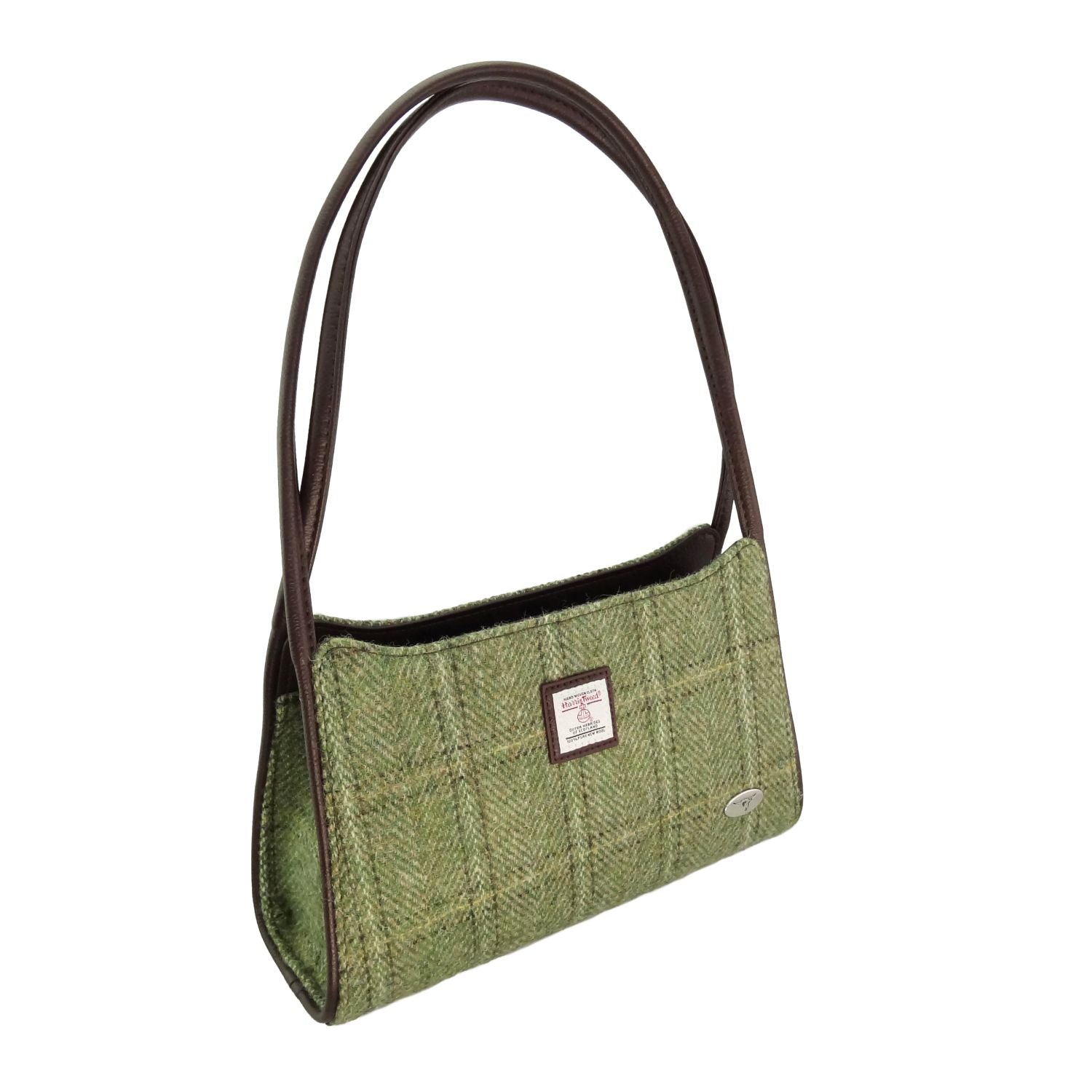 Harris Tweed Fiddich Small Handbag Green Herringbone with Overcheck