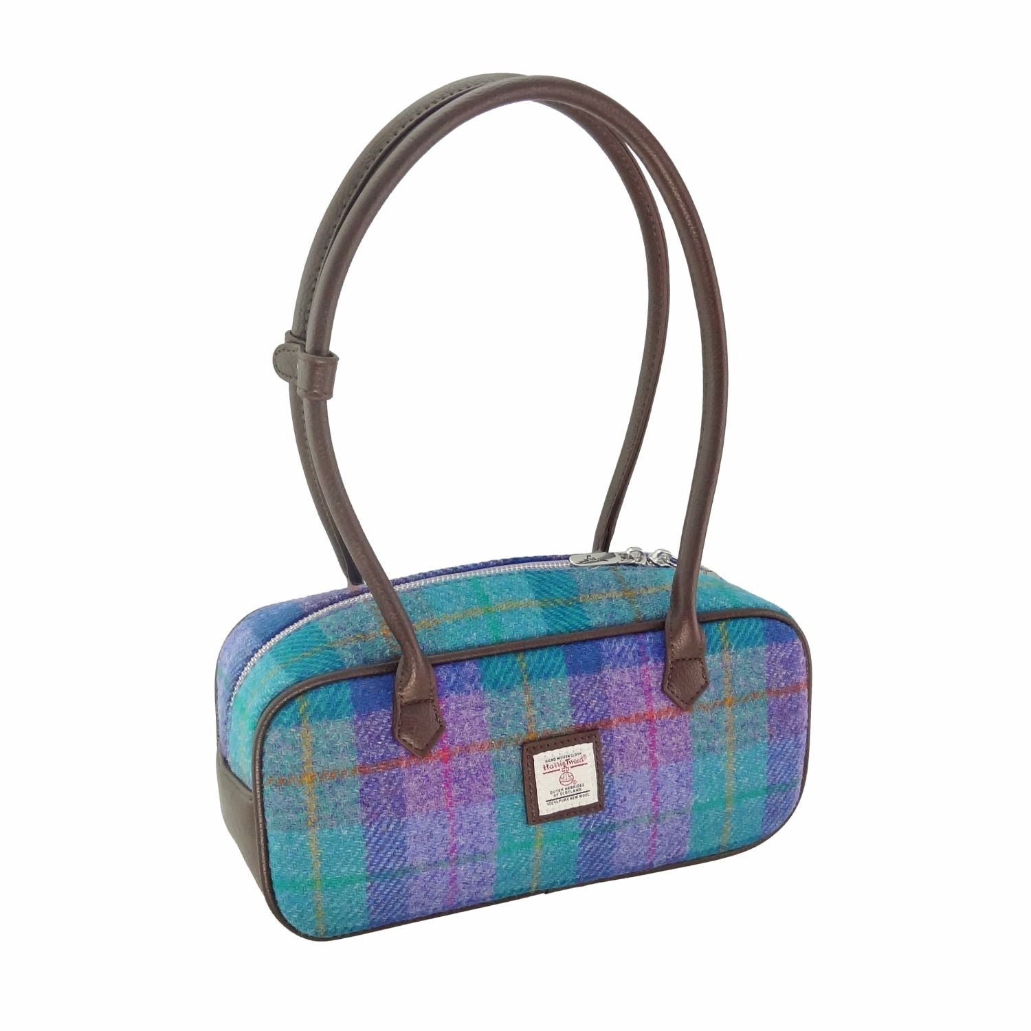 Glen Appin Harris Tweed ‘Tora’ Shoulder Bag (Green & Purple Tartan)