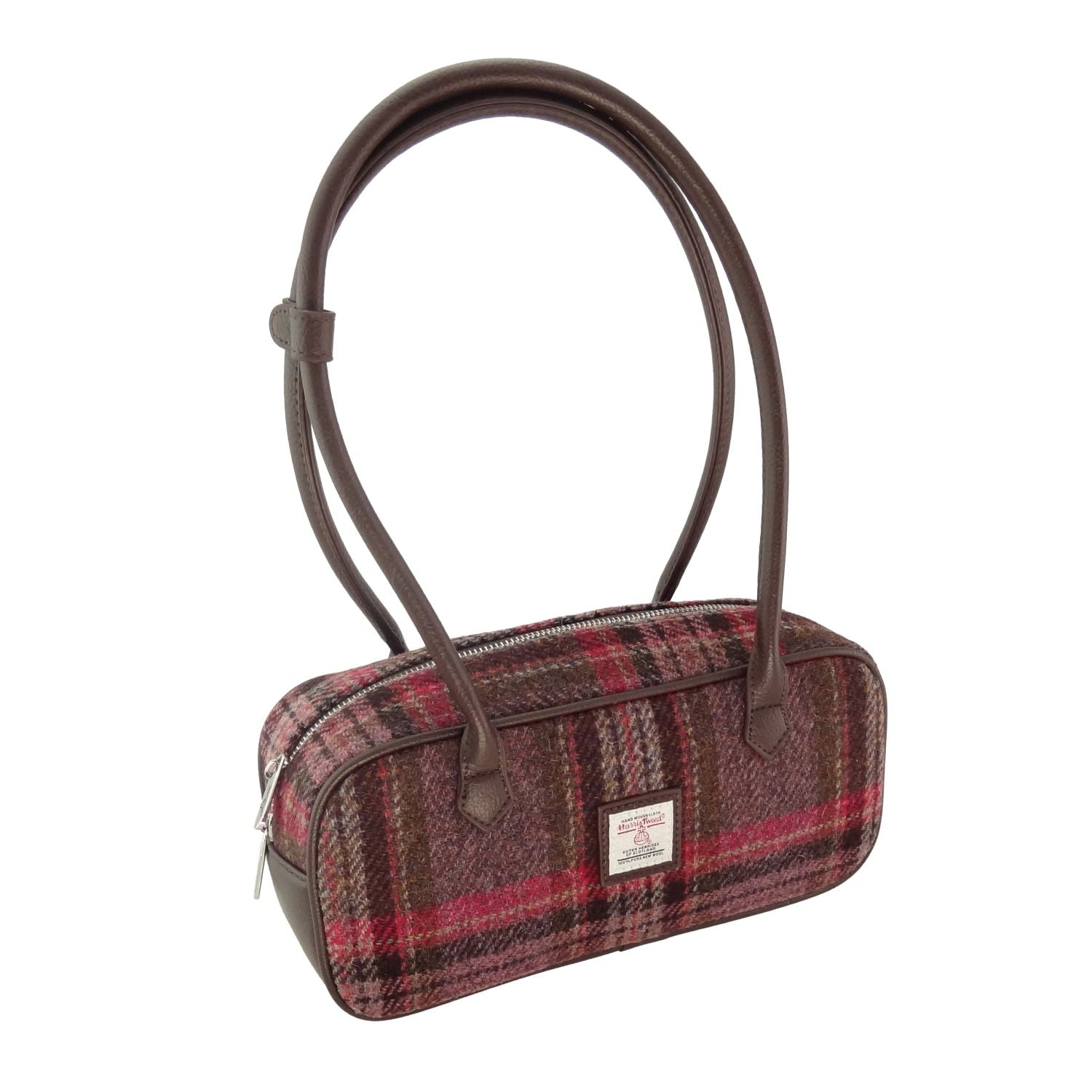 Glen Appin Harris Tweed ‘Tora’ Shoulder Bag (Burgundy & Pink Stewart Tartan)