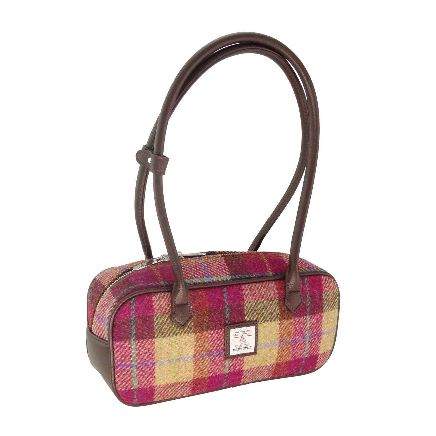 Glen Appin Harris Tweed ‘Tora’ Shoulder Bag (Burgundy & Sand Tartan)