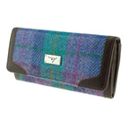 Bute Long Purse with Harris Tweed Blue & Purple Check Fabric - COL79 | Harris Tweed Scotland