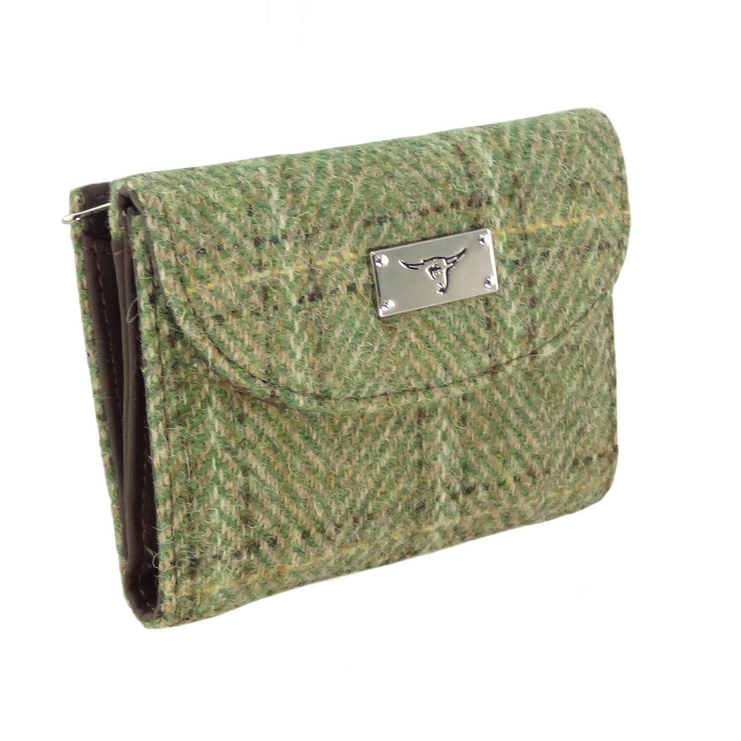 Jura Short Purse with Harris Tweed Green Herringbone with Overcheck | Harris Tweed Scotland